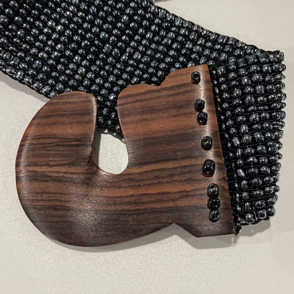 Belt Indonesian beaded wood clasp buckle handmade bohemian boho - Picture 9 of 12